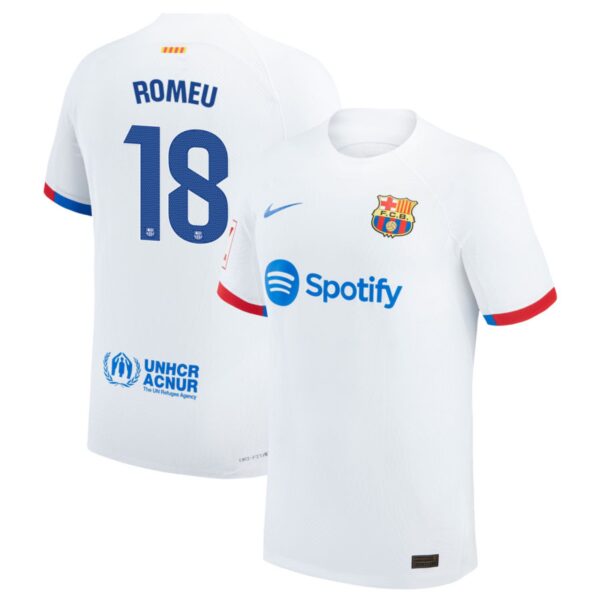 barcelona 2023 24 away authentic jersey white 18 romeu