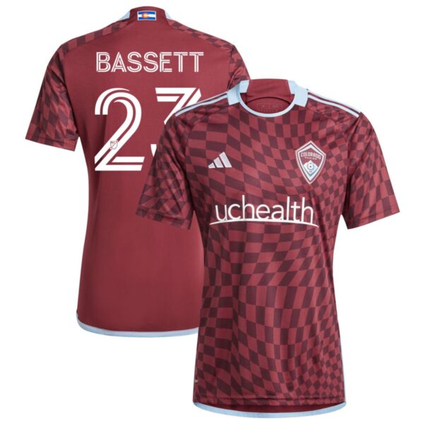 colorado rapids 2024 one flag kit jersey burgundy 23 bassett 201110892