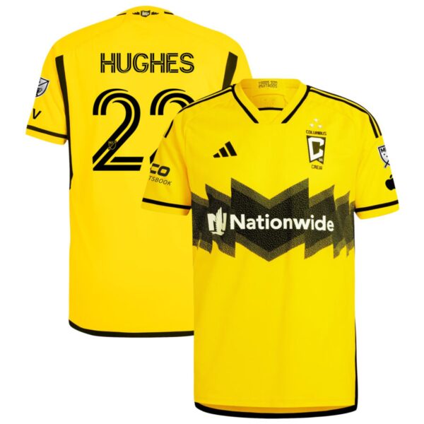 Columbus Crew 2024 The Home Kit Authentic Jersey Yellow 22 Hughes