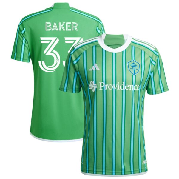 seattle sounders fc 2024 the anniversary kit jersey green 33 baker 201110905