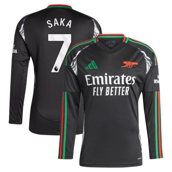 Bukayo Saka Arsenal 2024/25 Away Fan Version Long Sleeve Player Jersey - Black