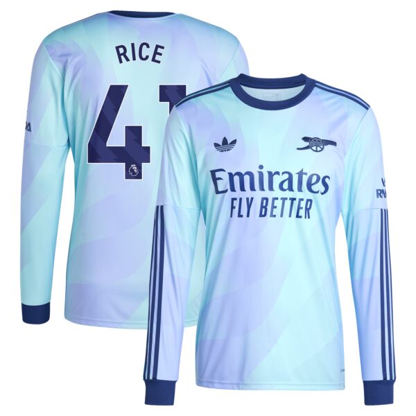 Declan Rice Arsenal 2024/25 Third Fan Version Long Sleeve Player Jersey - Aqua