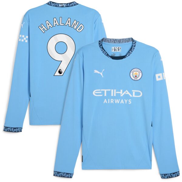 Erling Haaland Manchester City 2024/25 Home Fan Version Long Sleeve Player Jersey - Light Blue