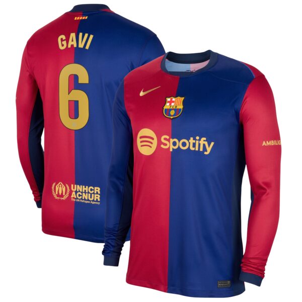 Gavi Barcelona 2024/25 Home Long Sleeve Fan Version Player Jersey - Royal