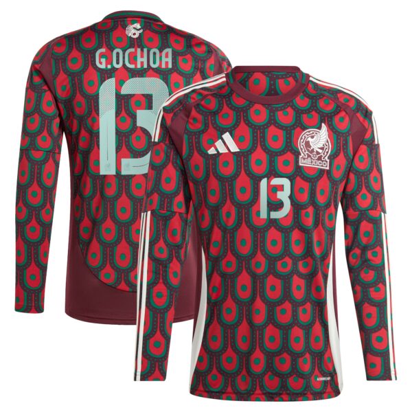 Guillermo Ochoa Mexico National Team 2024 Home Fan Version Player Long Sleeve Jersey - Burgundy