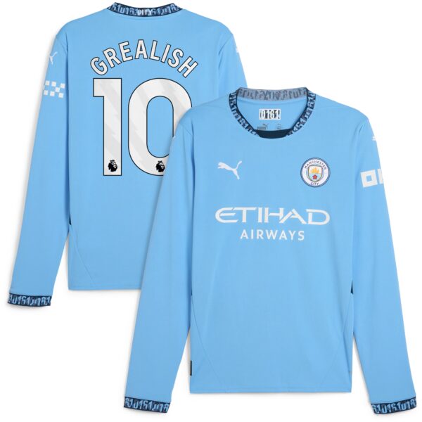 Jack Grealish Manchester City 2024/25 Home Fan Version Long Sleeve Player Jersey - Light Blue