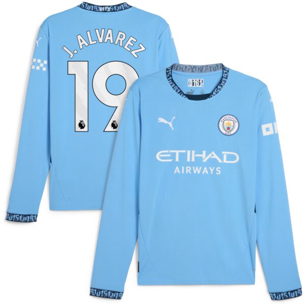 Julián Álvarez Manchester City 2024/25 Home Fan Version Long Sleeve Player Jersey - Light Blue