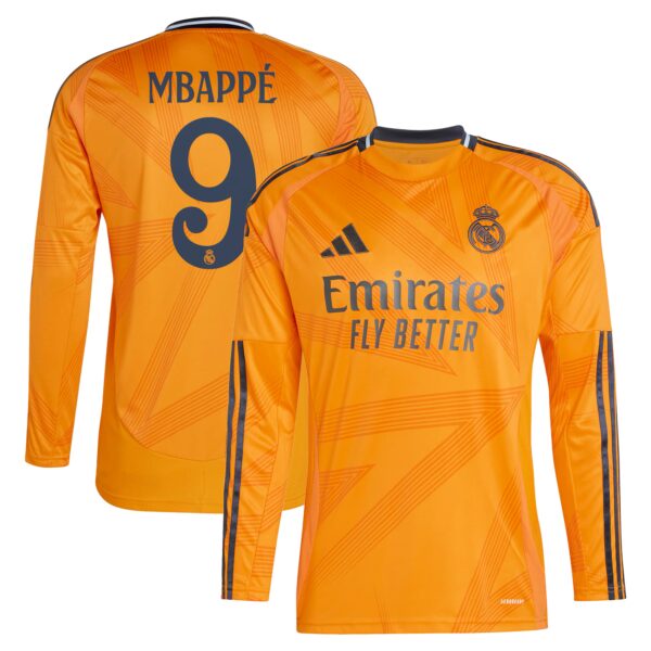 Kylian Mbappé Real Madrid 2024/25 Away Fan Version Long Sleeve Player Jersey - Orange