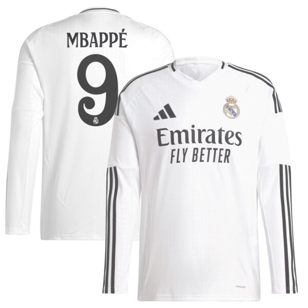 Kylian Mbappé Real Madrid 2024/25 Home Fan Version Long Sleeve Player Jersey - White