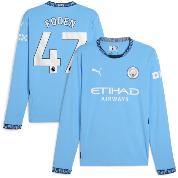 Phil Foden Manchester City 2024/25 Home Fan Version Long Sleeve Player Jersey - Light Blue