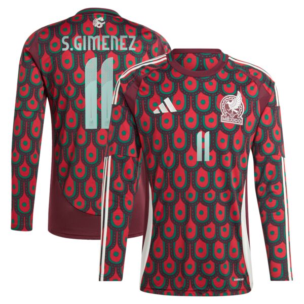 Santiago Giménez Mexico National Team 2024 Home Fan Version Player Long Sleeve Jersey - Burgundy